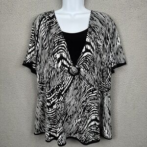 JM Collection Top Womens 3X Black White Abstract Zebra Print Career Office Artsy